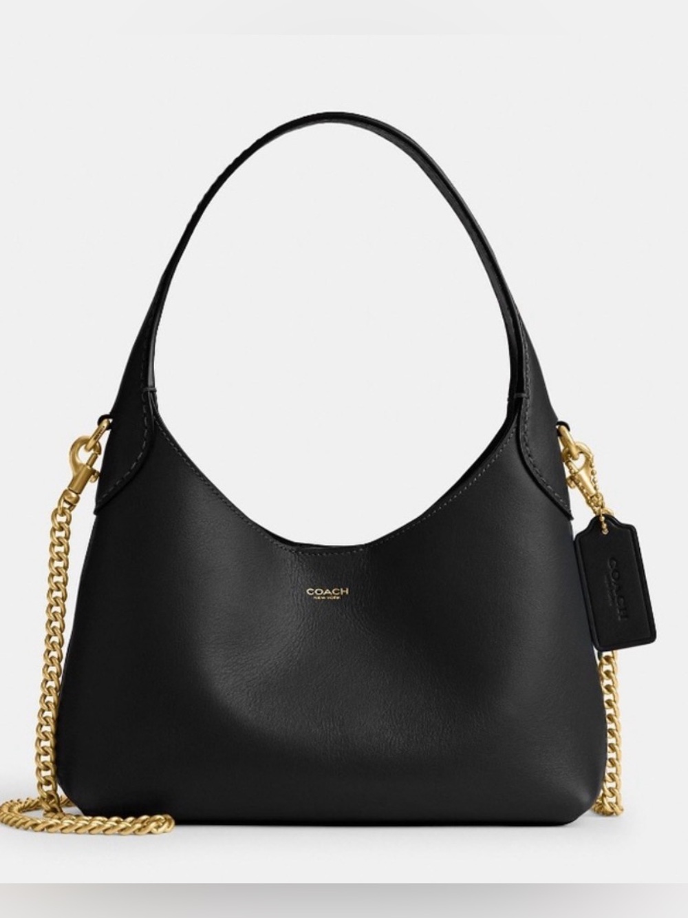 🖤💛Coach NWT Brooklyn 23 Black Leather Shoulder Bag/Gold Chain Strap